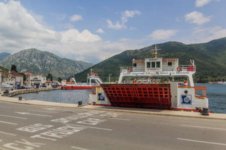KAMENARI, MONTENEGRO - JUNE 1, 2019: Lepetane - Kamenari ferry in Kamenari village, Montenegro.のeditorial素材