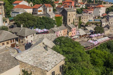 MOSTAR, BOSNIA AND HERZEGOVINA - JUNE 10, 2019: Old stone buildings in Mostar. Bosnia and Herzegovinaのeditorial素材
