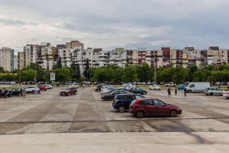 PODGORICA, MONTENEGRO - JUNE 4, 2019: Parking lot in front of the Cathedral of the Resurrection of Christ in Podgorica, capital of Montenegroのeditorial素材