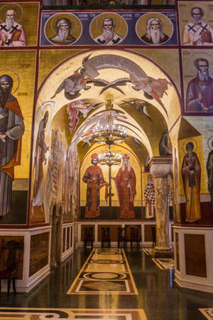 PODGORICA, MONTENEGRO - JUNE 4, 2019: Frescoes in the Cathedral of the Resurrection of Christ in Podgorica, capital of Montenegroのeditorial素材