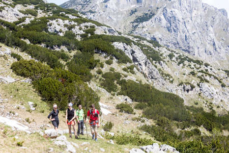DURMITOR, MONTENEGRO - JUNE 6, 2019: Group of hikers in Durmitor national park, Montenegro.のeditorial素材