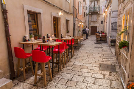 SPLIT, CROATIA - MAY 26, 2019: Narrow alley in the old town of Split, Croatiaのeditorial素材