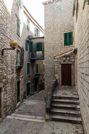 Narrow alley in Sibenik, Croatiaのeditorial素材