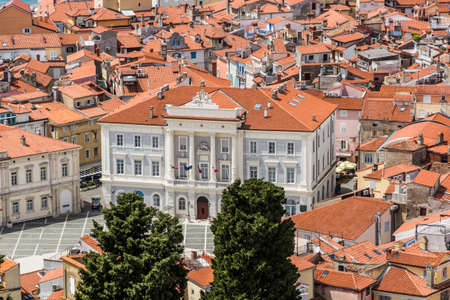 Aerial view of the Town hall of Piran, Slovenia