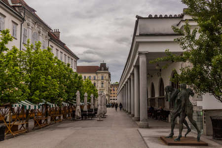 LJUBLJANA, SLOVENIA - MAY 13, 2019: Plecnik colonnade in Ljubljana, Sloveniaのeditorial素材