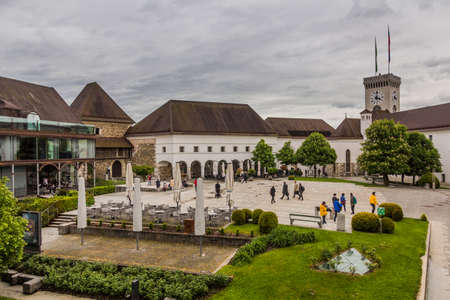 LJUBLJANA, SLOVENIA - MAY 13, 2019: Courtyard of Ljubljana castle, Sloveniaのeditorial素材