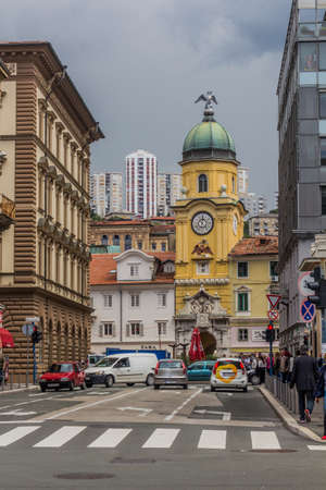 RIJEKA, CROATIA - MAY 23, 2019: City Clock Tower in Rijeka, Croatiaのeditorial素材
