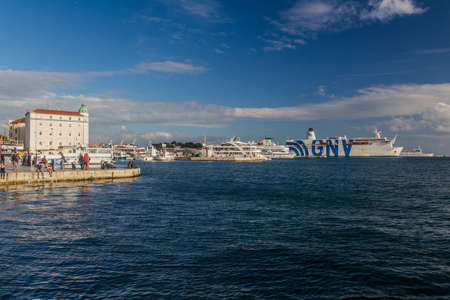 SPLIT, CROATIA - MAY 28, 2019: Boats in Split harbor, Croatiaのeditorial素材