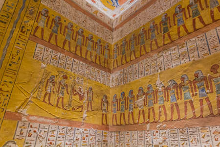 LUXOR, EGYPT - FEB 20, 2019: Burial chamber paintings in the Ramesses IV tomb in the Valley of the...
