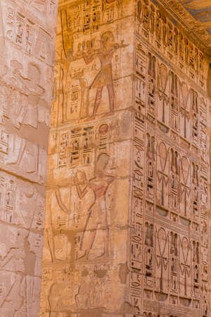 Detail of Medinet Habu (Mortuary temple of Ramesses III) at the Theban Necropolis, Egyptのeditorial素材