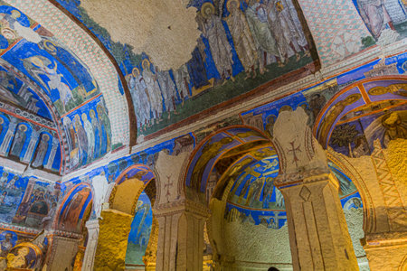 GOREME, TURKEY - JULY 19, 2019: Frescoes inside the Tokali Church (Church of the Buckle) in Goreme...