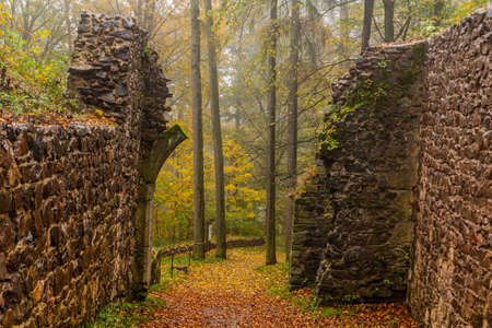 Autumn view of Potstejn castle ruined gate, Czech Republicのeditorial素材