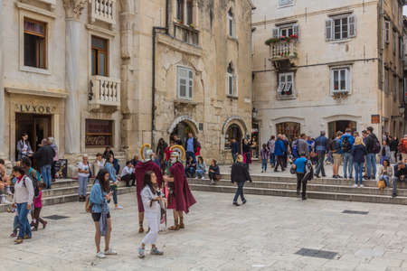 SPLIT, CROATIA - MAY 28, 2019: Peristil, ancient colonnade in Split, Croatiaのeditorial素材