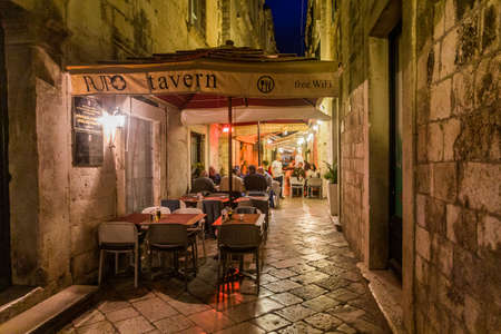 DUBROVNIK, CROATIA - MAY 31, 2019: Evening view of   a narrow alley in the old town of Dubrovnik, Croatiaのeditorial素材