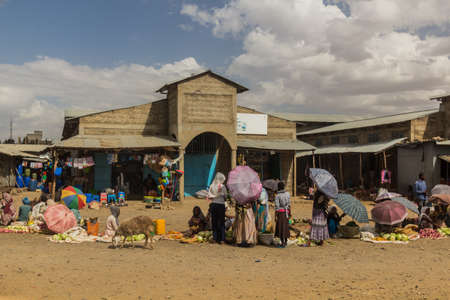 AXUM, ETHIOPIA - MARCH  20, 2019: Fruit and vegetable stalls at the Main Market in Axum, Ethiopiaのeditorial素材