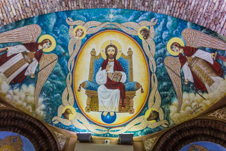 WADI NATRUN, EGYPT - JANUARY 30, 2019: Frescoes in Saint Pishoy (Bishoi) monastery in Wadi El Natrun, Egyptのeditorial素材