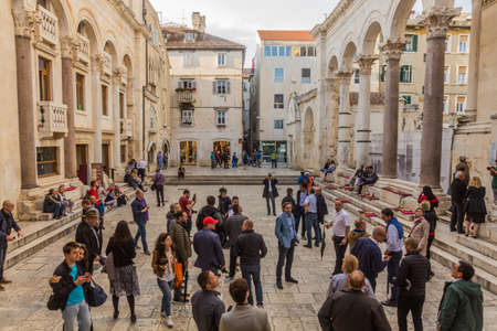 SPLIT, CROATIA - MAY 26, 2019: Peristil, ancient colonnade in Split, Croatiaのeditorial素材