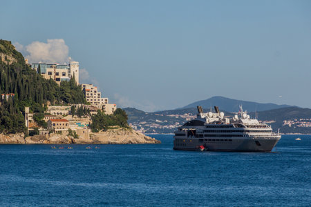 Cruise ship near Dubrovnik, Croatiaのeditorial素材