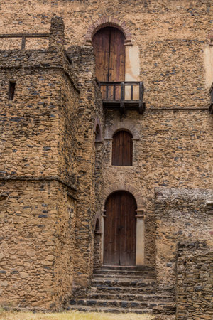 Detail of the Fasilidas palace in the Royal Enclosure in Gondar, Ethiopiaのeditorial素材