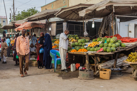 HARGEISA, SOMALILAND - APRIL 10, 2019: View of a market in the center of Hargeisa, capital of Somalilandのeditorial素材