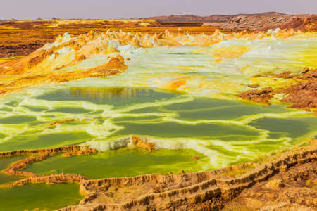 Colorful sulfuric lakes of Dallol volcanic area, Danakil depression, Ethiopiaの写真素材