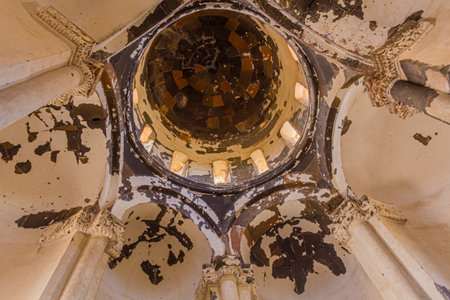 ANI, TURKEY - JULY 18, 2019: Interior of the Church of St Gregory of the Abughamrents (Abumarents) in the ancient city Ani, Turkeyのeditorial素材