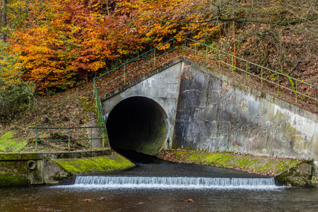 Waterway tunnel of Hostivar dam in Prague, Czech Republicの写真素材