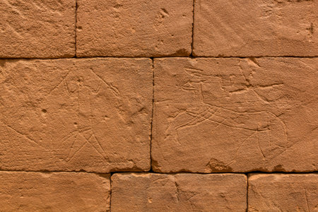 Ancient carvings in the walls of the Great Enclosure of Musawwarat es-Sufra (Musawarat Al-Sufra) in Sudanのeditorial素材
