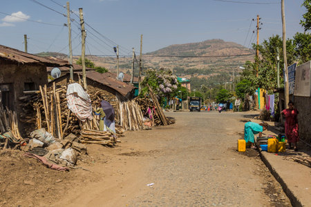 GONDAR, ETHIOPIA - MARCH 13, 2019: View of a street in Gondar, Ethiopia.のeditorial素材