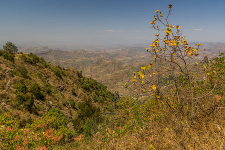 View of mountains near Kosoye village, Ethiopiaの写真素材