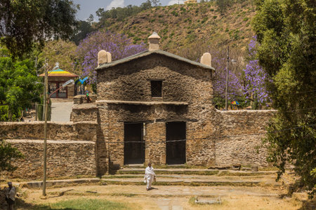 AXUM, ETHIOPIA - MARCH 19, 2019: People in the Church of St Mary of Zion complex in Axum, Ethiopiaの写真素材