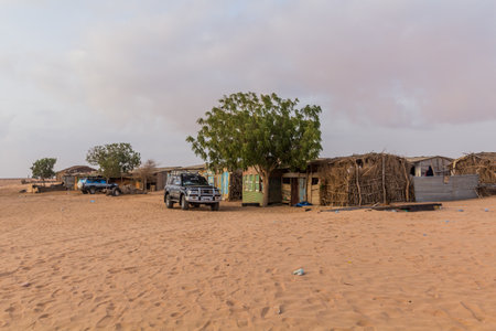 WESTERN SOMALILAND - APRIL 17, 2019:  Road stop village in the desert of western Somalilandのeditorial素材