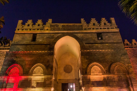 Evening at Bab al Futuh gate in the historic center of Cairo, Egyptの写真素材