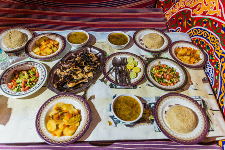 Various dishes for dinner in Egyptの写真素材