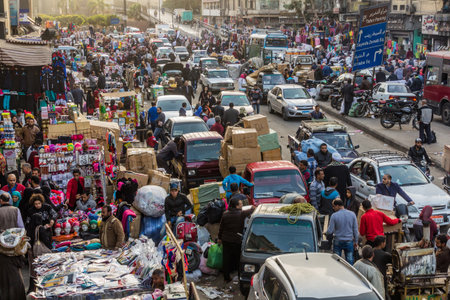 CAIRO, EGYPT - JANUARY 26, 2019: Busy Port Said street in Cairo, Egypt