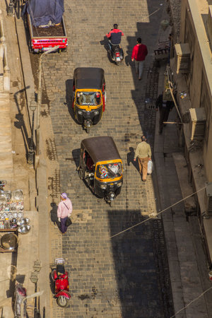 CAIRO, EGYPT - JANUARY 29, 2019: Aerial view of Muizz street in Cairo, Egyptの写真素材
