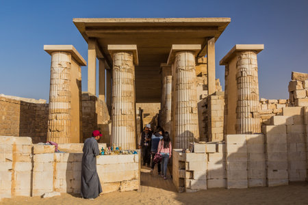 SAQQARA, EGYPT - JANUARY 31, 2019: Djoser (Zoser) hypostyle hall in Saqqara, Egyptのeditorial素材
