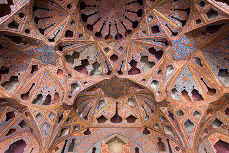 ISFAHAN, IRAN - JULY 9, 2019: Decorations of the Music Hall in Ali Qapu Palace in Isfahan, Iran
