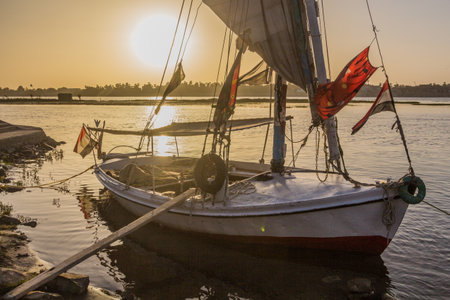 Felucca sail boat at the river Nile, Egyptの写真素材