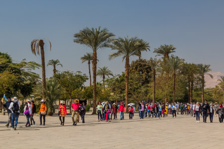 LUXOR, EGYPT - FEB 21, 2019: Tourists in front of the Karnak Temple complex, Egypt