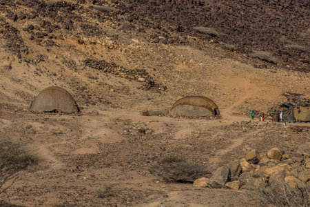 Simple huts of a rural settlement in Djiboutiのeditorial素材