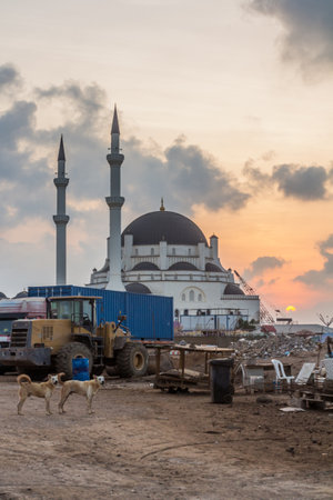 Construction site around the Turkish mosque in Djibouti, capital of Djibouti.のeditorial素材