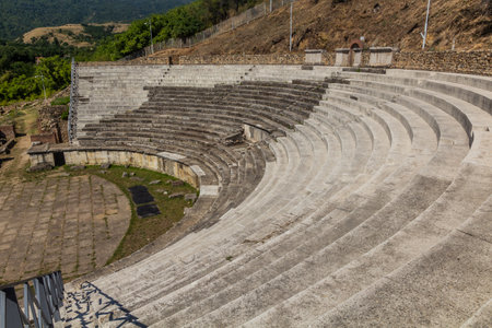 Roman theater at Heraclea Lyncestis ancient ruins near Bitola, North Macedoniaの写真素材