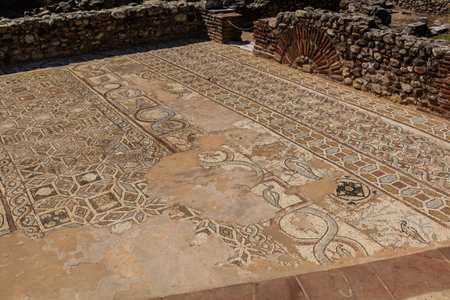Floor mosaics at Heraclea Lyncestis ancient ruins near Bitola, North Macedoniaの写真素材