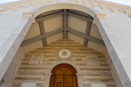 PRISTINA, KOSOVO - AUGUST 13, 2019: Portal of the Cathedral of Saint Mother Teresa in Pristina, Kosovoのeditorial素材