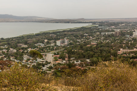 Aerial view of Awassa lake and Hawassa city, Ethiopiaの写真素材