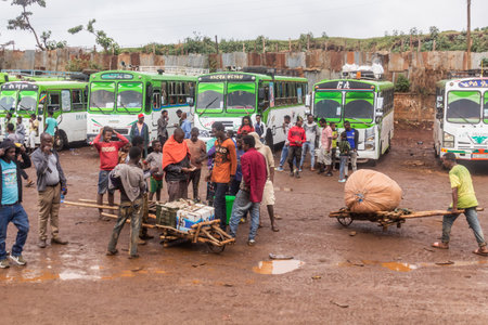 SODO, ETHIOPIA - JANUARY 29, 2020: View of the bus station in Sodo, Ethiopia