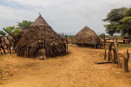 Huts in Korcho village, Ethiopiaの写真素材
