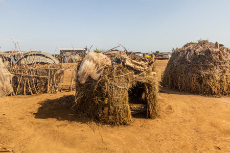 Daasanach tribe village near Omorate, Ethiopiaの写真素材