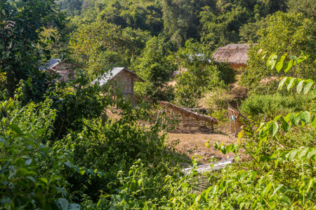 Village in Nam Ha National Protected Area, Laosの写真素材